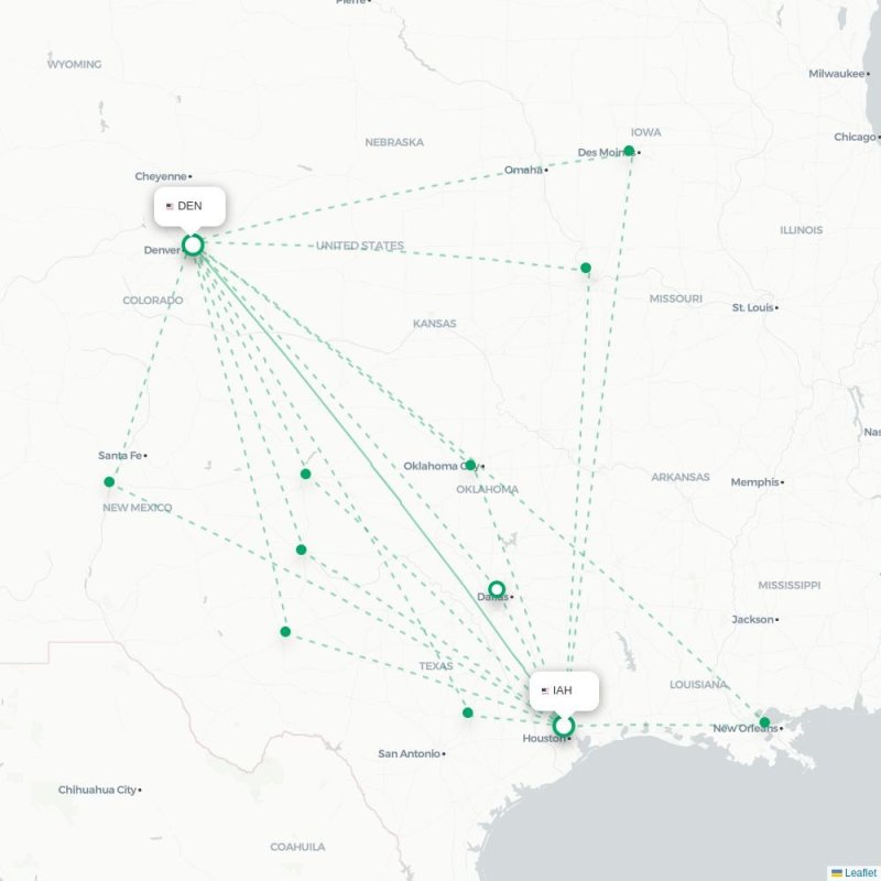 IAH - DEN route map