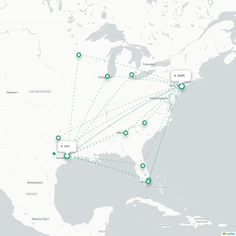IAH - EWR route map