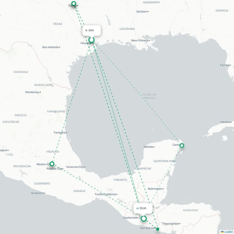 IAH - GUA route map