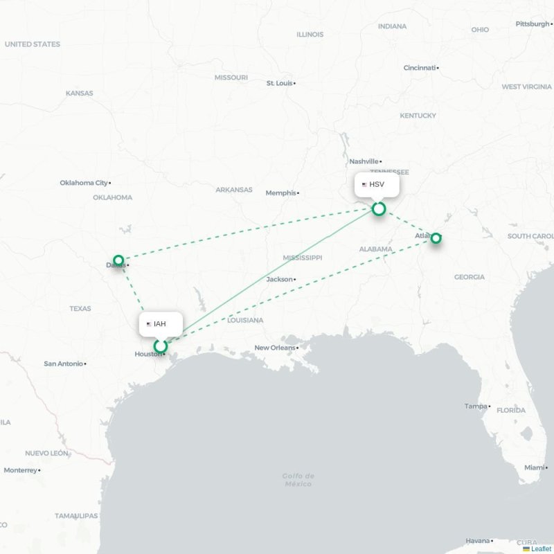 IAH - HSV route map
