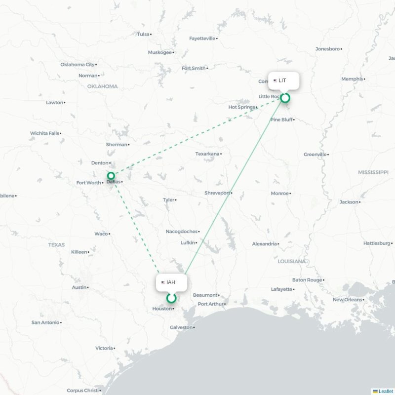IAH - LIT route map