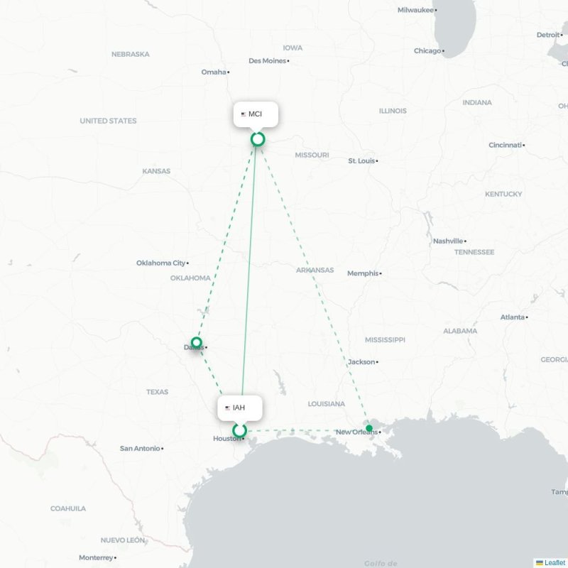 IAH - MCI route map