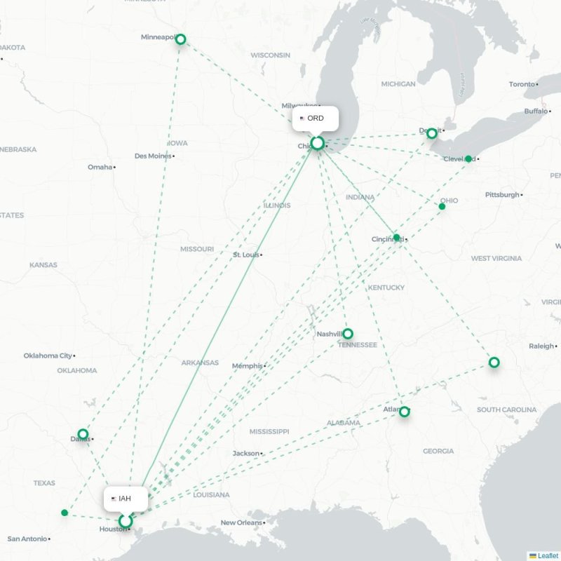 IAH - ORD route map