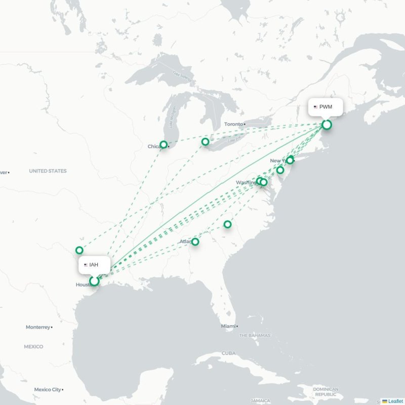 IAH - PWM route map