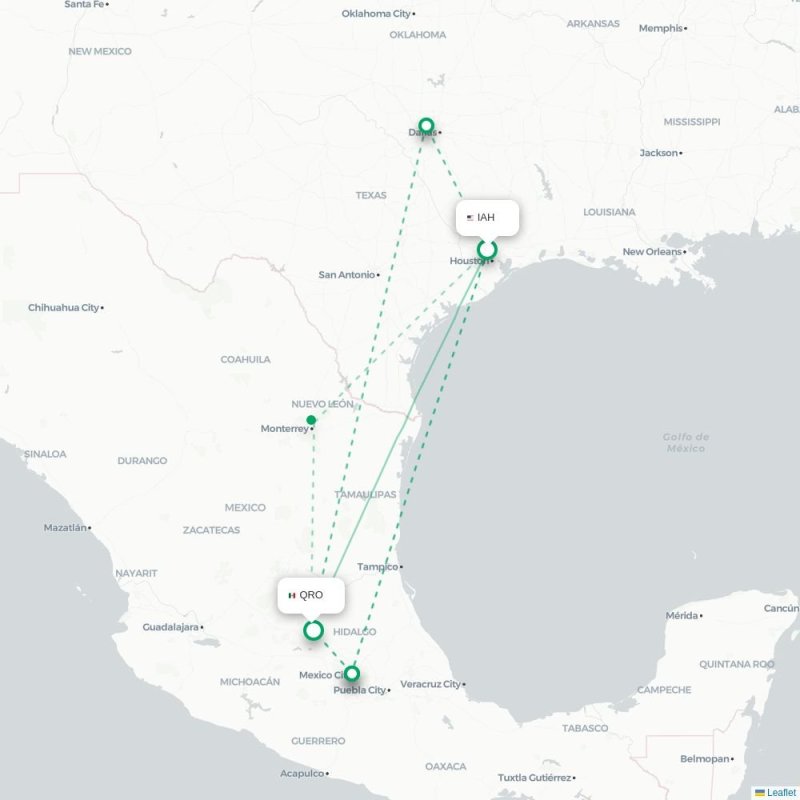 IAH - QRO route map