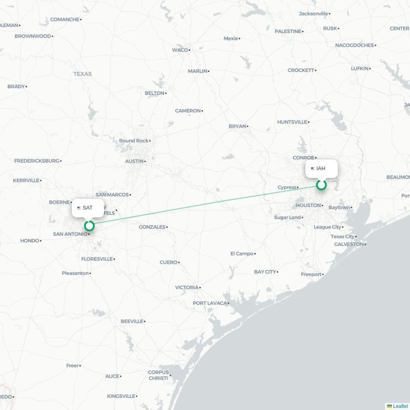 IAH - SAT route map