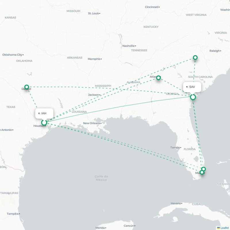 IAH - SAV route map