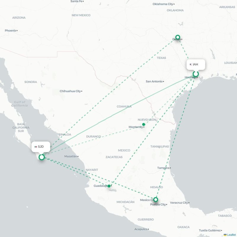 IAH - SJD route map