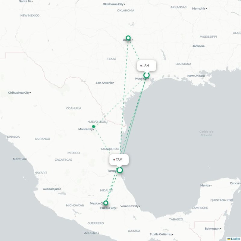 IAH - TAM route map