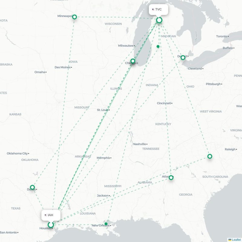 IAH - TVC route map