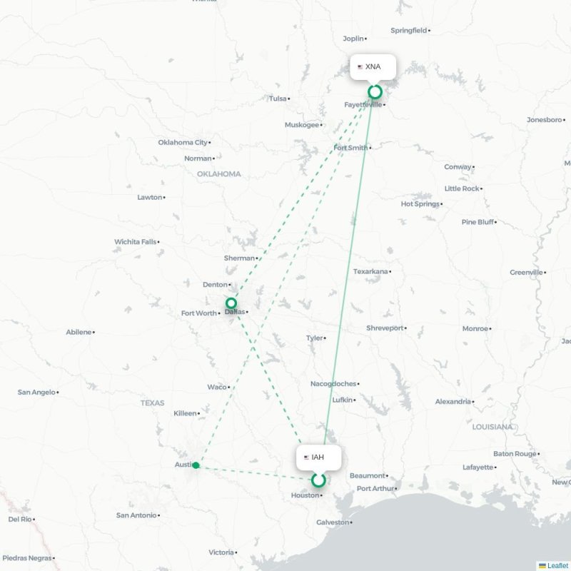 IAH - XNA route map