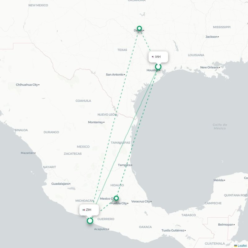 IAH - ZIH route map
