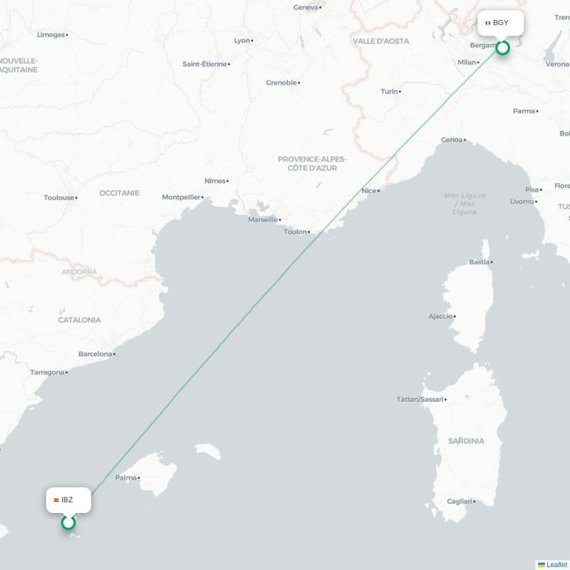 IBZ - BGY route map