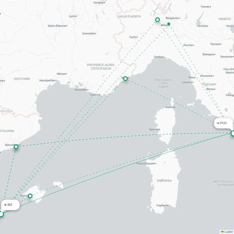 IBZ - FCO route map