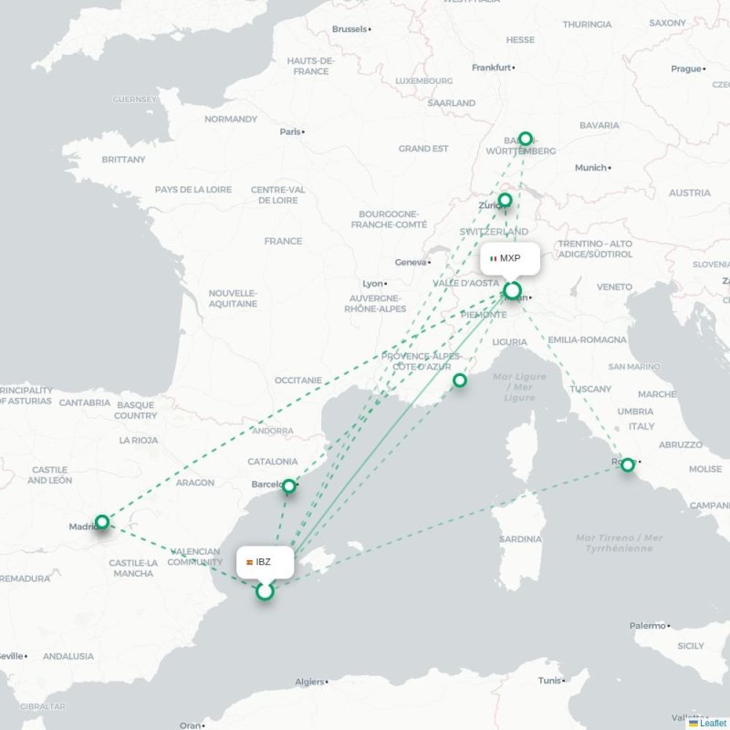IBZ - MXP route map