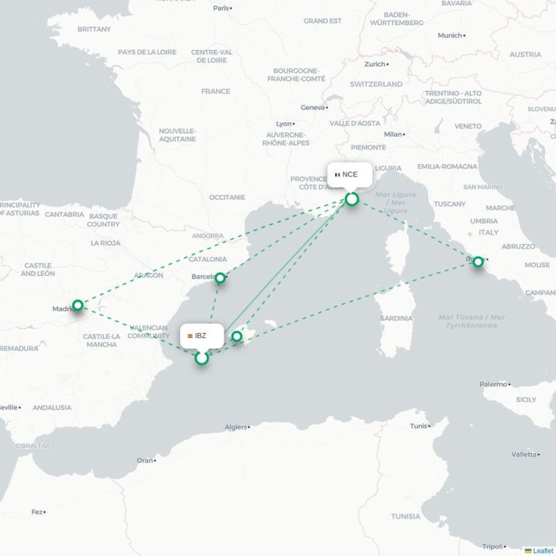 IBZ - NCE route map