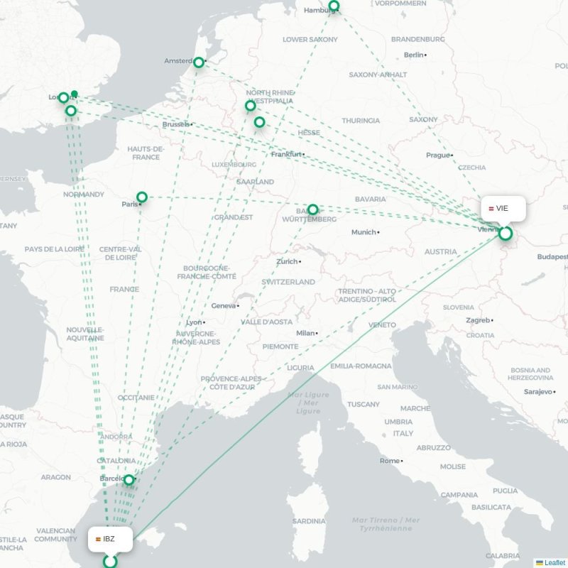 IBZ - VIE route map