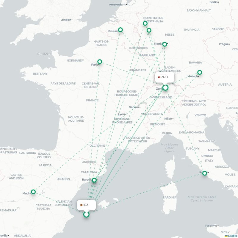 IBZ - ZRH route map