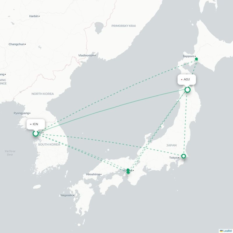 ICN - AOJ route map