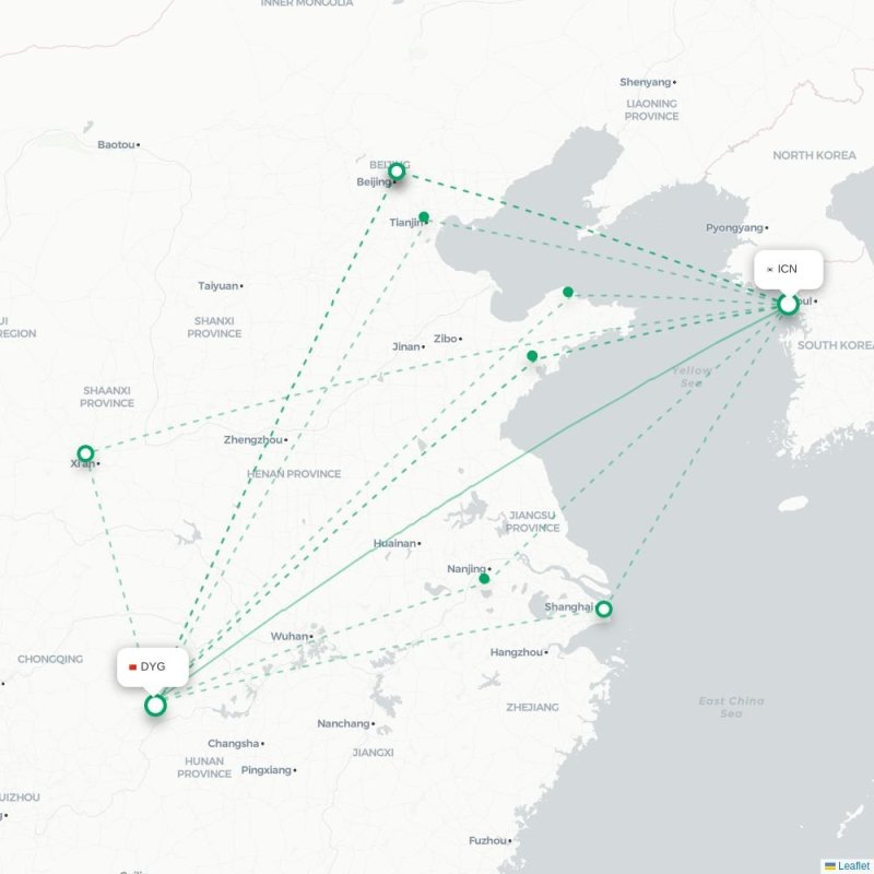 ICN - DYG route map