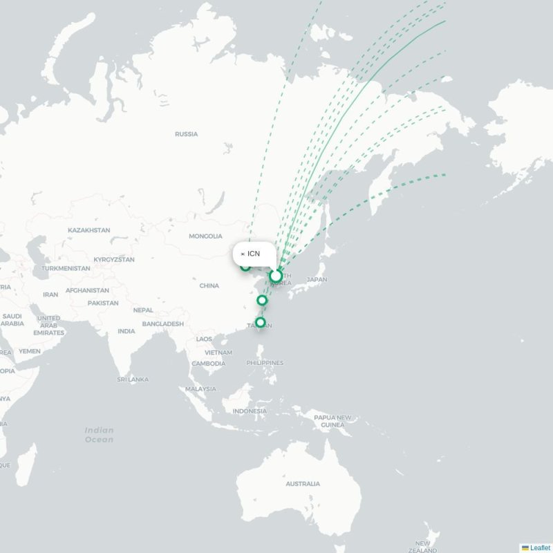 ICN - JFK route map