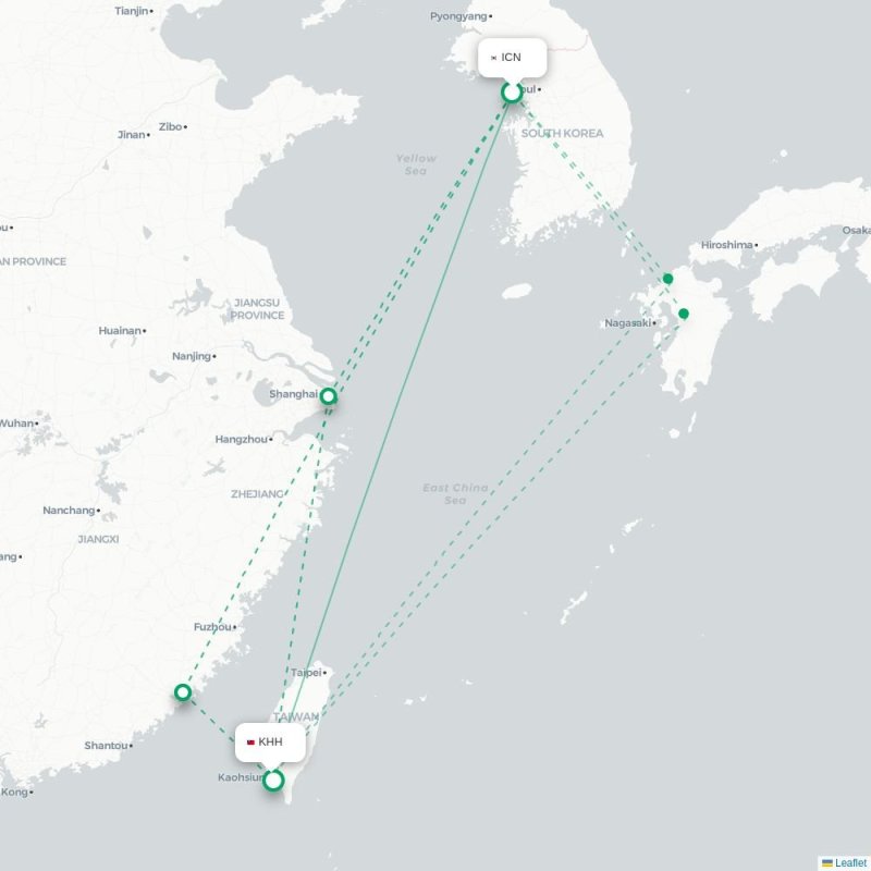 ICN - KHH route map