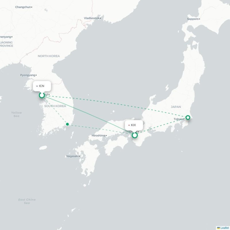 ICN - KIX route map