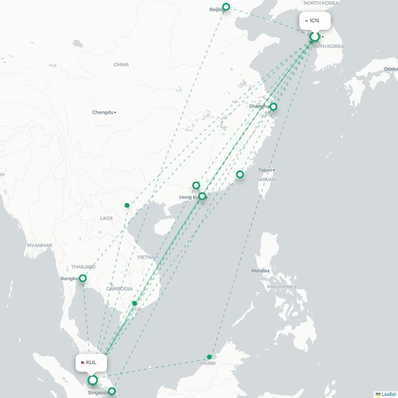 ICN - KUL route map