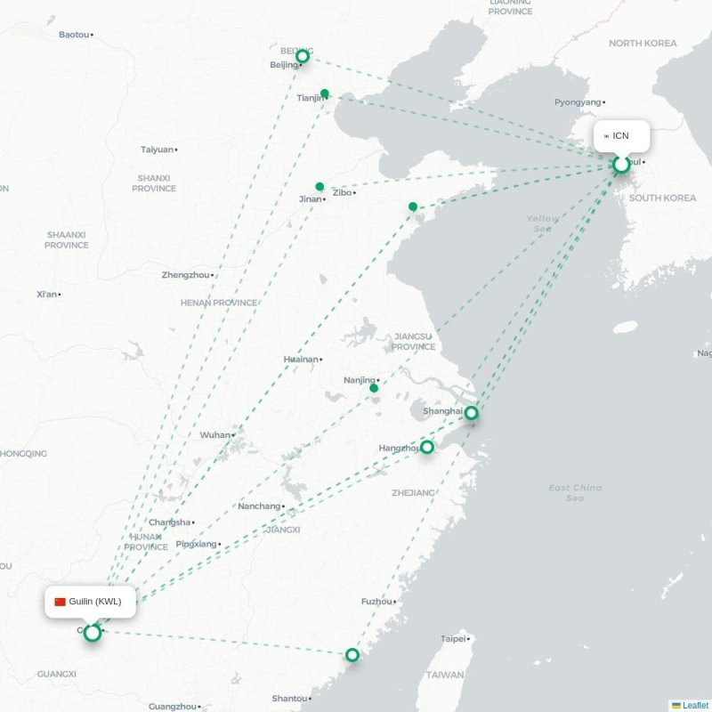 ICN - KWL route map