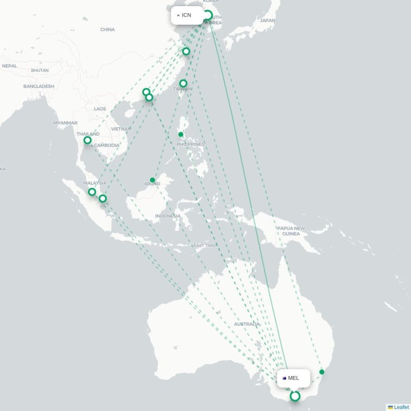 ICN - MEL route map