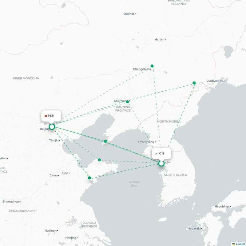ICN - PEK route map
