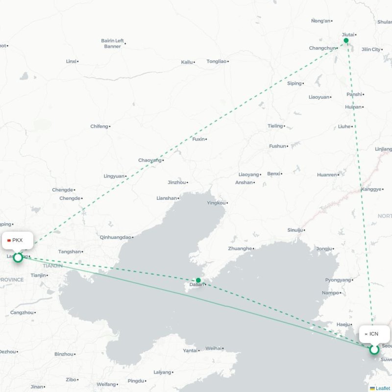 ICN - PKX route map