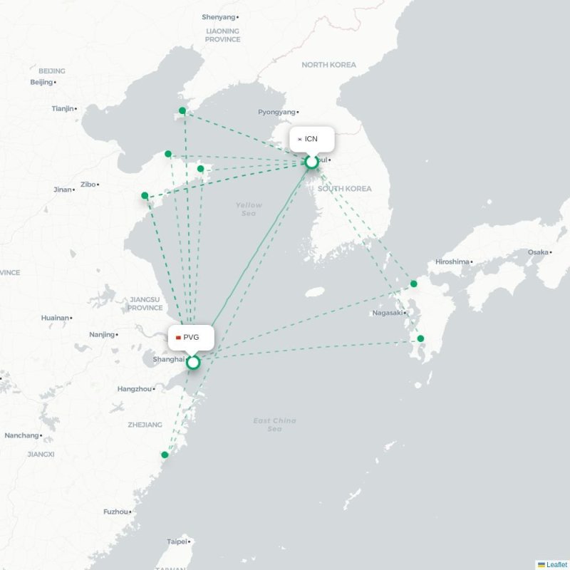 ICN - PVG route map
