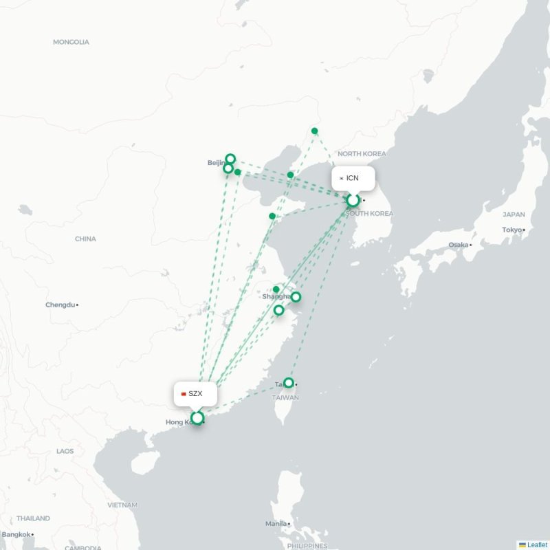 ICN - SZX route map