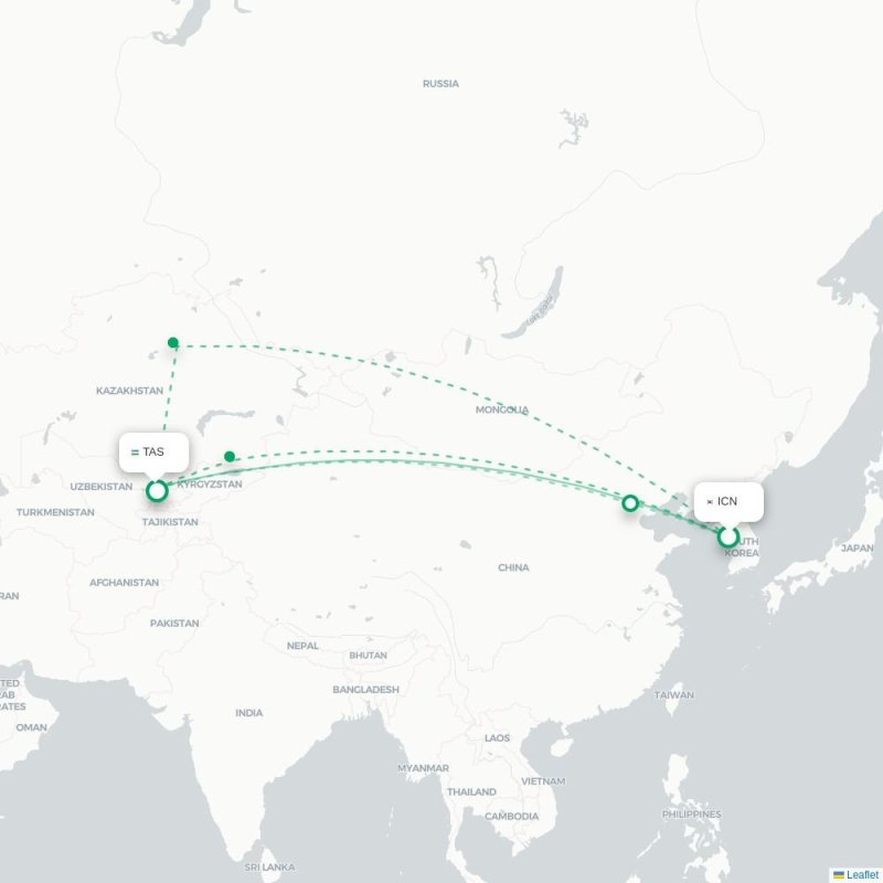 ICN - TAS route map