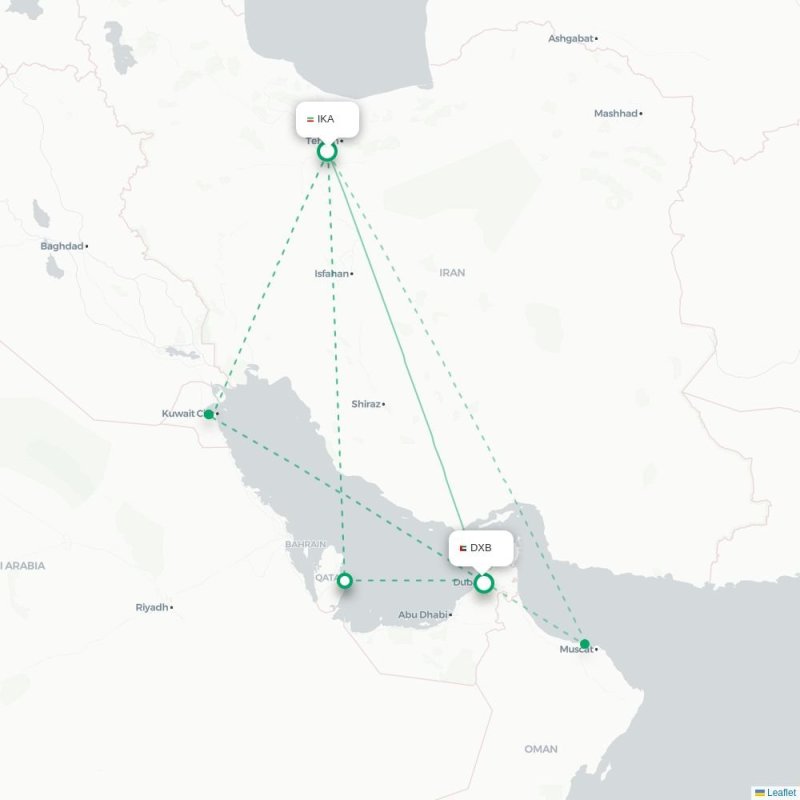 IKA - DXB route map