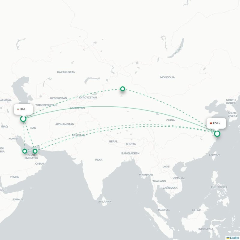 IKA - PVG route map