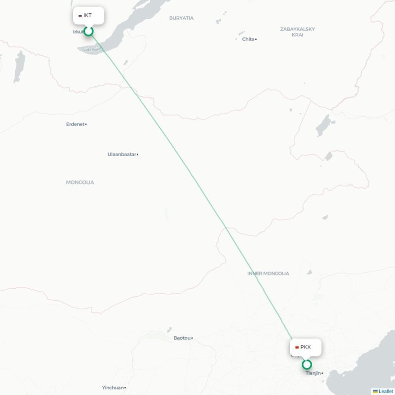 IKT - PKX route map