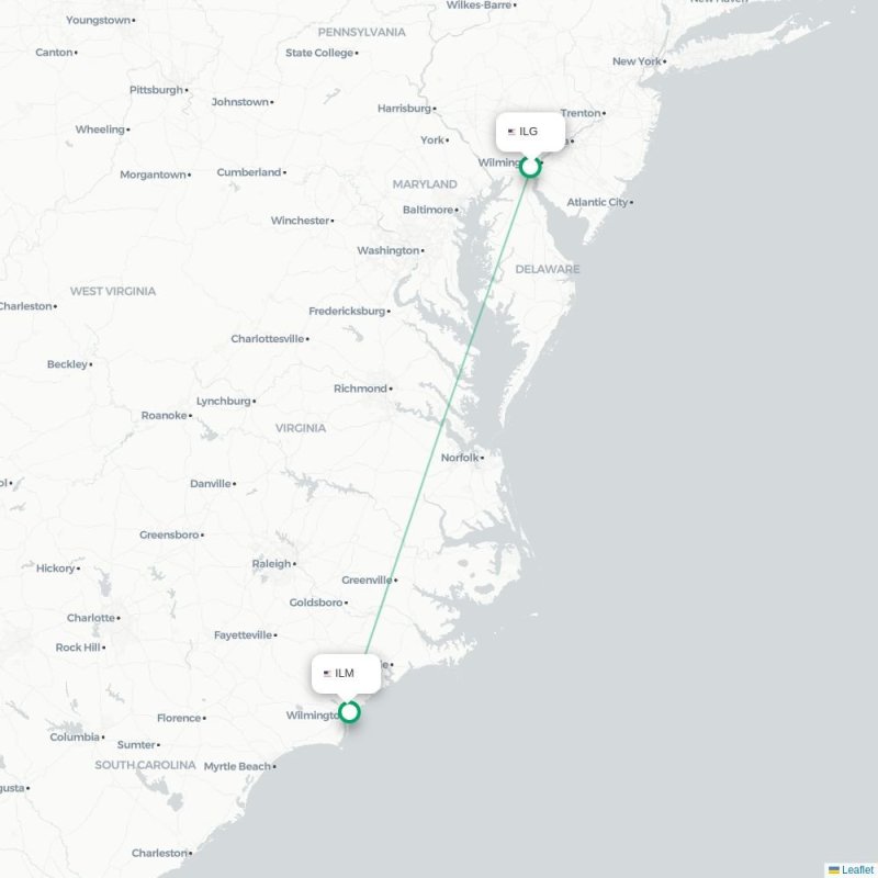 ILG - ILM route map