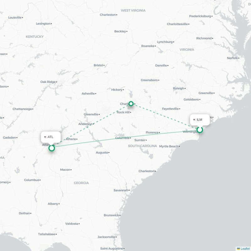 ILM - ATL route map