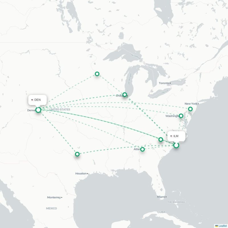 ILM - DEN route map