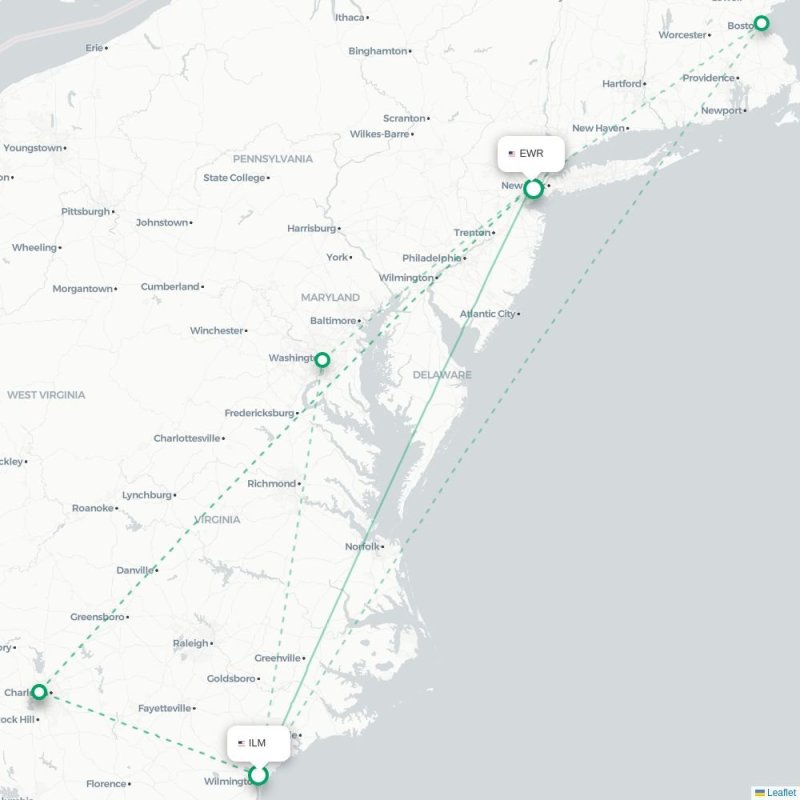 ILM - EWR route map