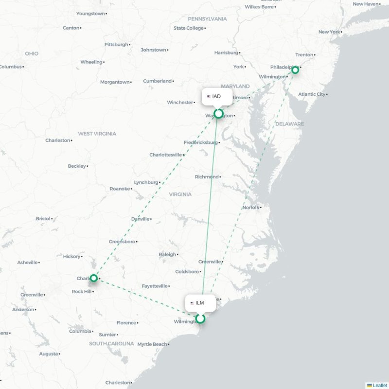 ILM - IAD route map
