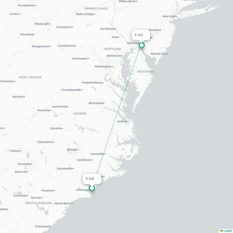 ILM - ILG route map