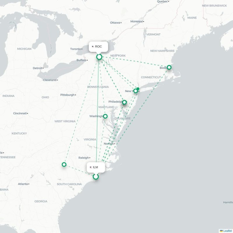 ILM - ROC route map