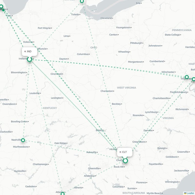 IND - CLT route map