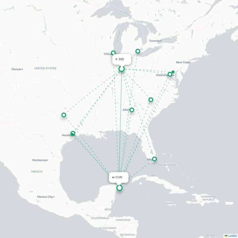 IND - CUN route map