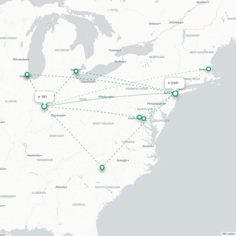 IND - EWR route map