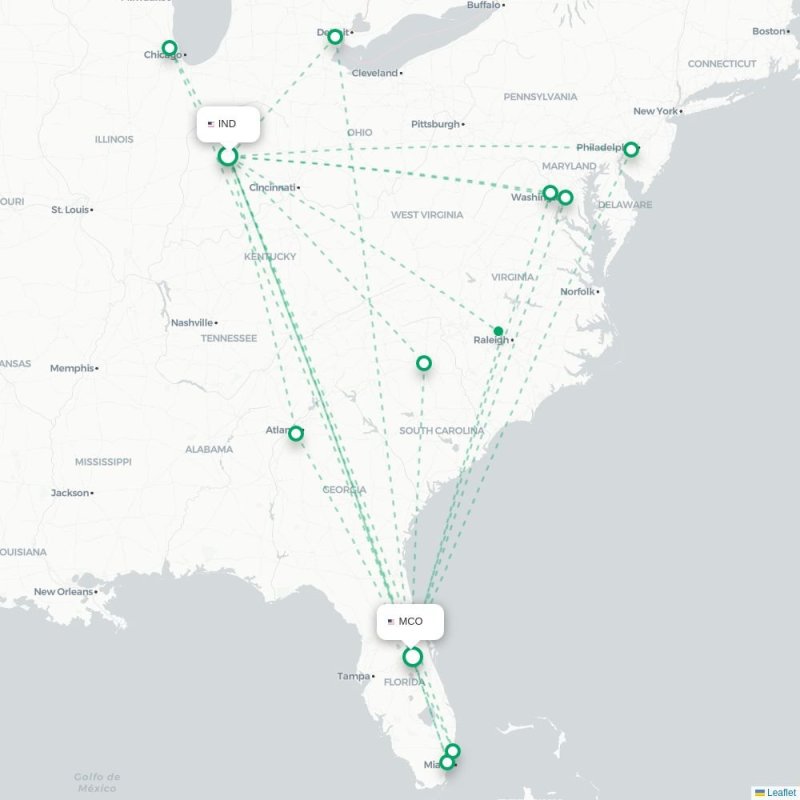 IND - MCO route map