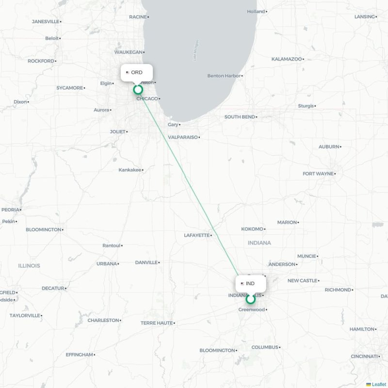 IND - ORD route map